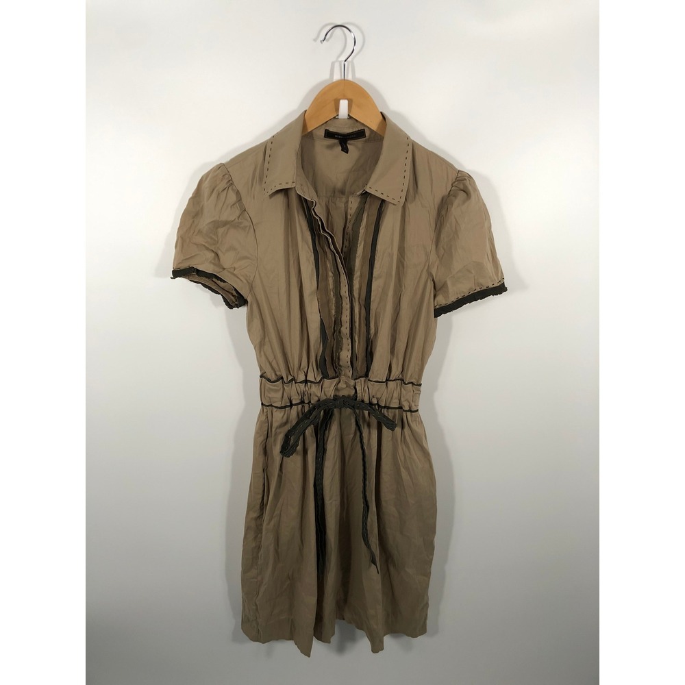 BCBGMAXAZRIA Khaki Shirt Dress Womens 8 Tan Tie Waist Chic Preppy Neutral